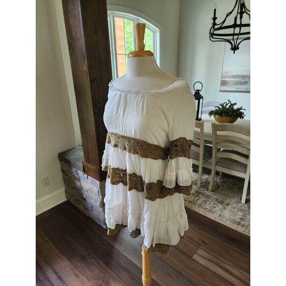 Boho‎ Lace & Cotton Bohemian Off the Shoulder Ruffle White Graduation Wedding - Picture 2 of 10